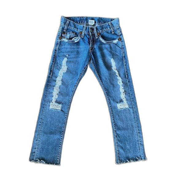 TRUE RELIGION Blue Denim White Stitch Micky Big T Jeans  Mens Size 33 - Picture 2 of 11